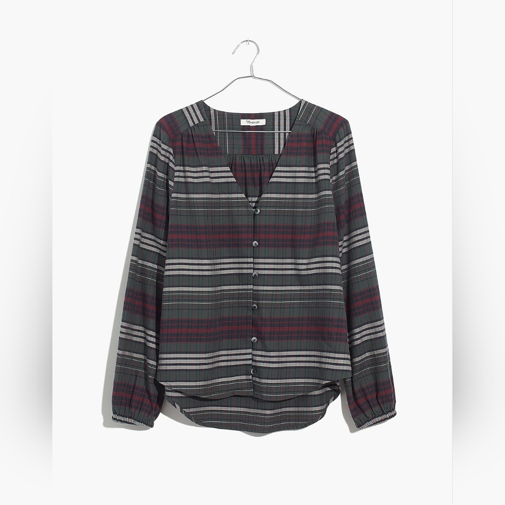 Madewell V-Neck Button-Down Shirt in Pineview Plaid - Picture 3 of 13